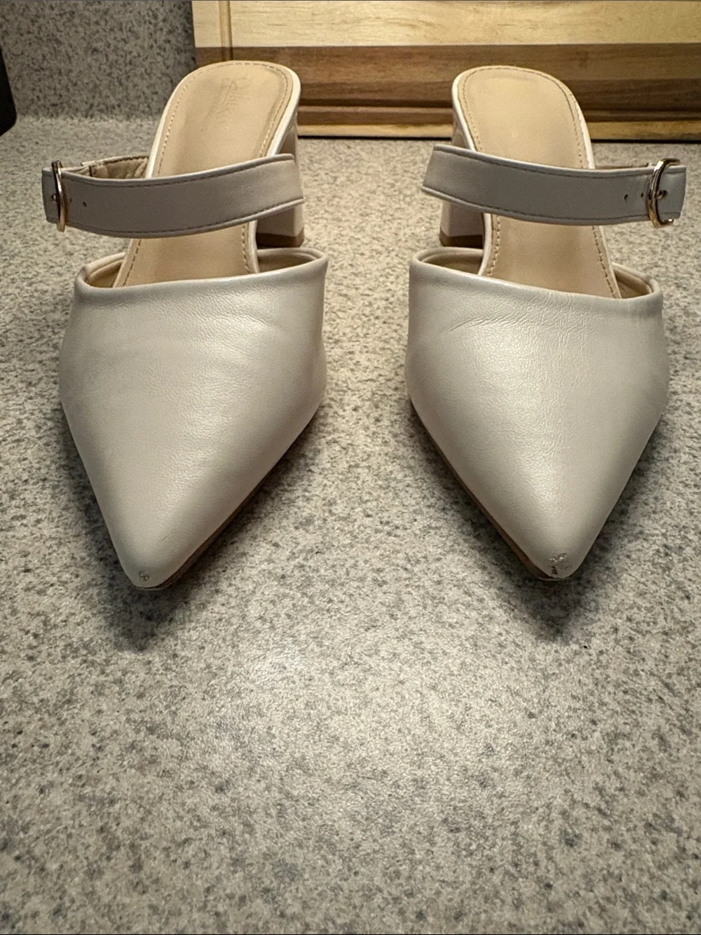 Women’s Pointed Toe Block Heel Slingback in Cream Size 8